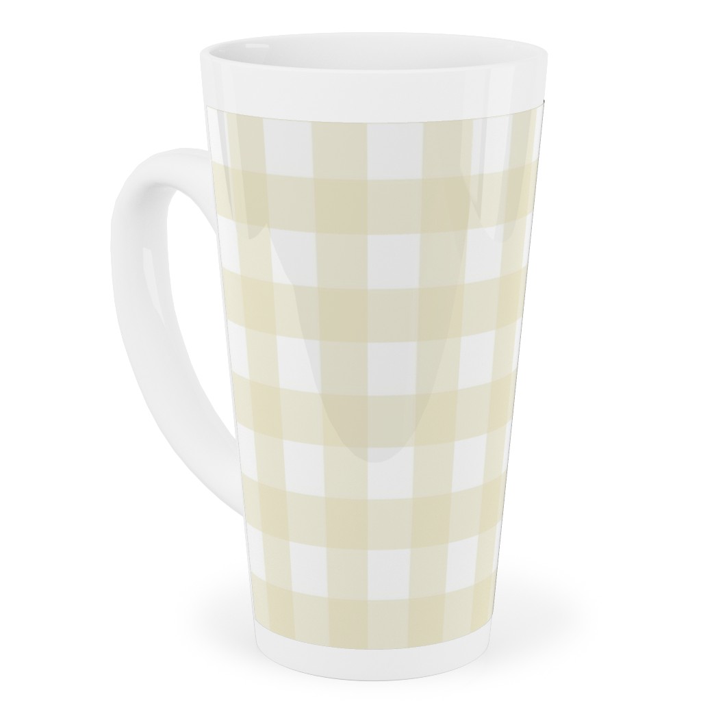 Gingham Check Tall Latte Mug, 17oz, Yellow, Cream