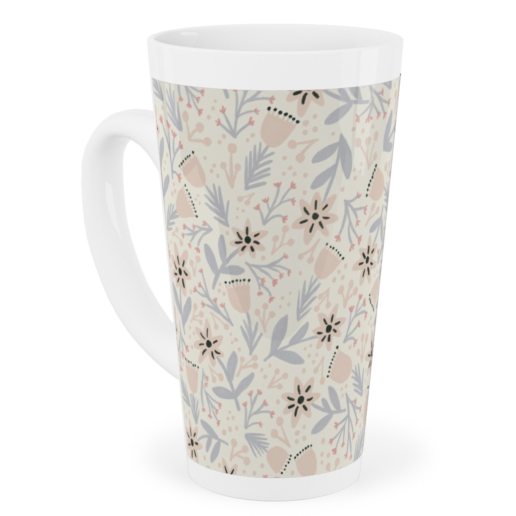 Vintage Flowers - Pastel Pink Tall Latte Mug, 17oz, Beige, Pearl