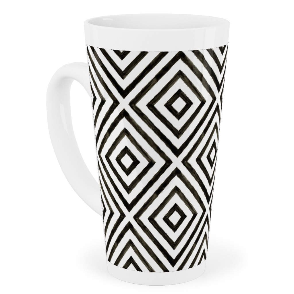 Diamond Pattern - Black and White Tall Latte Mug, 17oz, Black