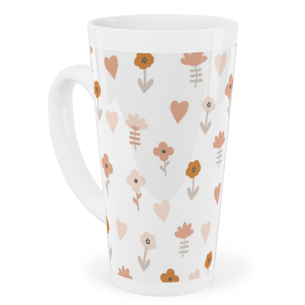 Wild Flowers - Boho - Neutral on White Tall Latte Mug, 17oz, Pink, Bright Pink