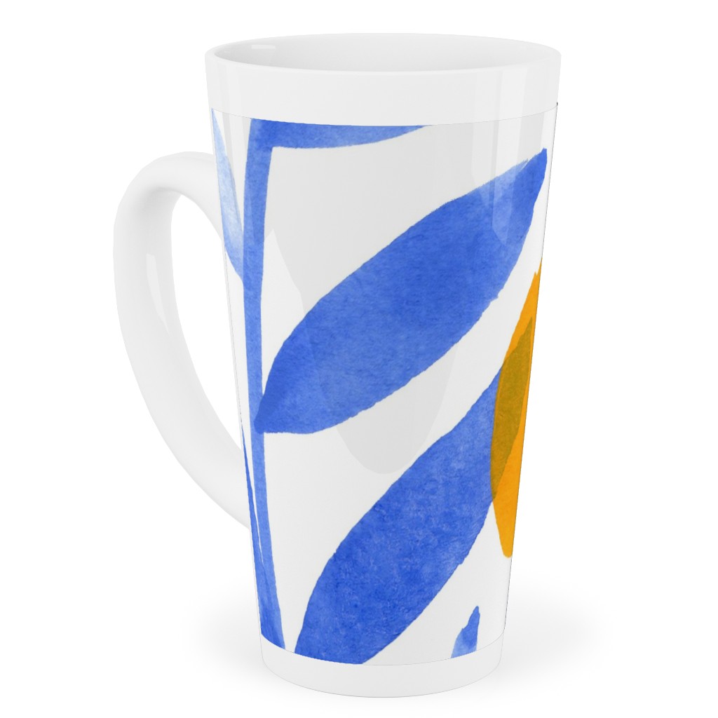 Modern Lemons Block - Blue and Orange Tall Latte Mug, 17oz, Blue