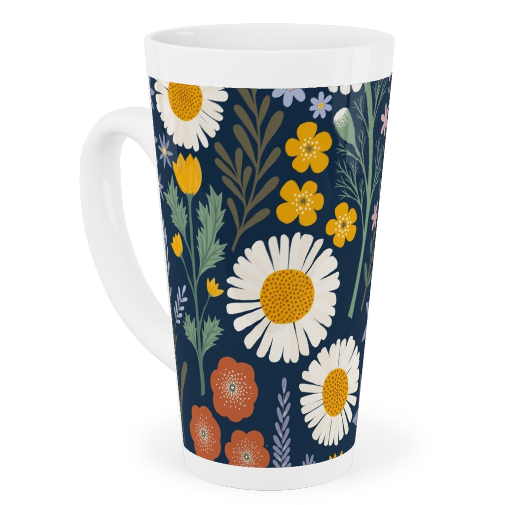 British Spring Meadow - Navy Tall Latte Mug, 17oz, Multicolor