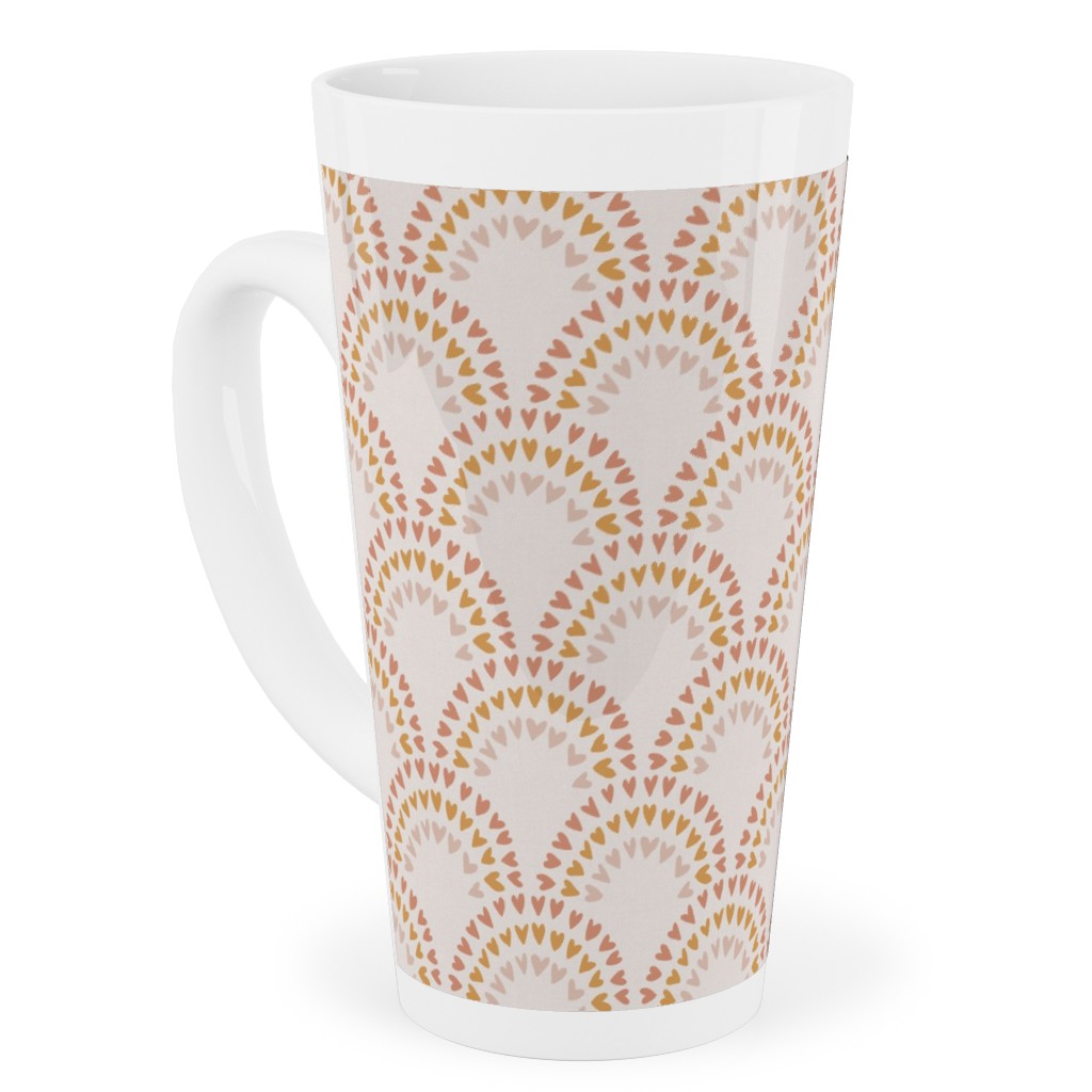 Scalloped Heart Rainbows - Mustard and Pink Tall Latte Mug, 17oz, Pink, Bright Pink