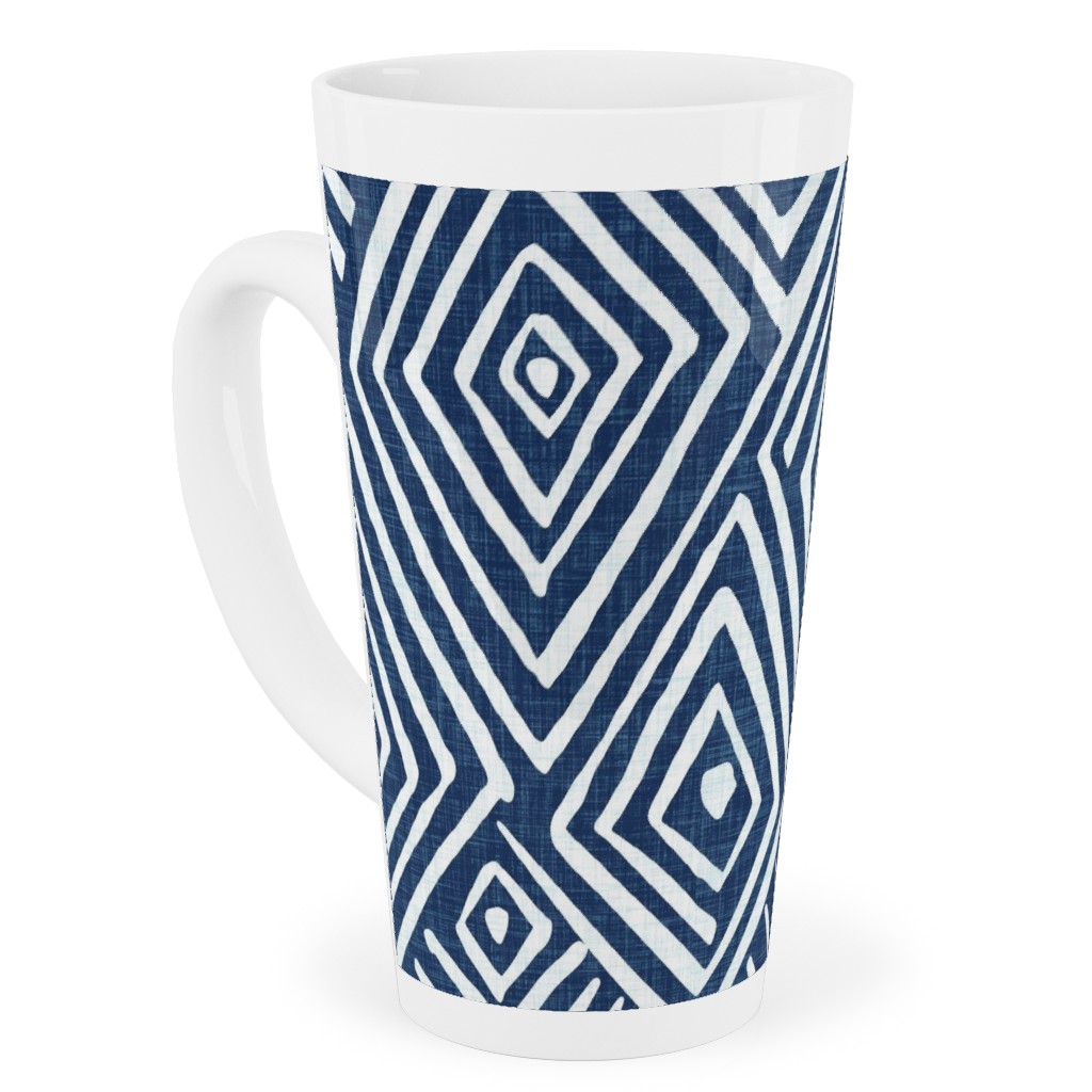 Diamond Mud Cloth -Blue Tall Latte Mug, 17oz, Blue, True Blue
