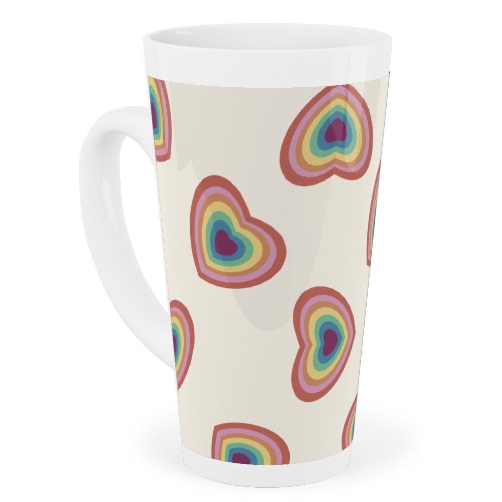 Pride Hearts - Rainbow 90s Hearts - Muted Tall Latte Mug, 17oz, Multicolor