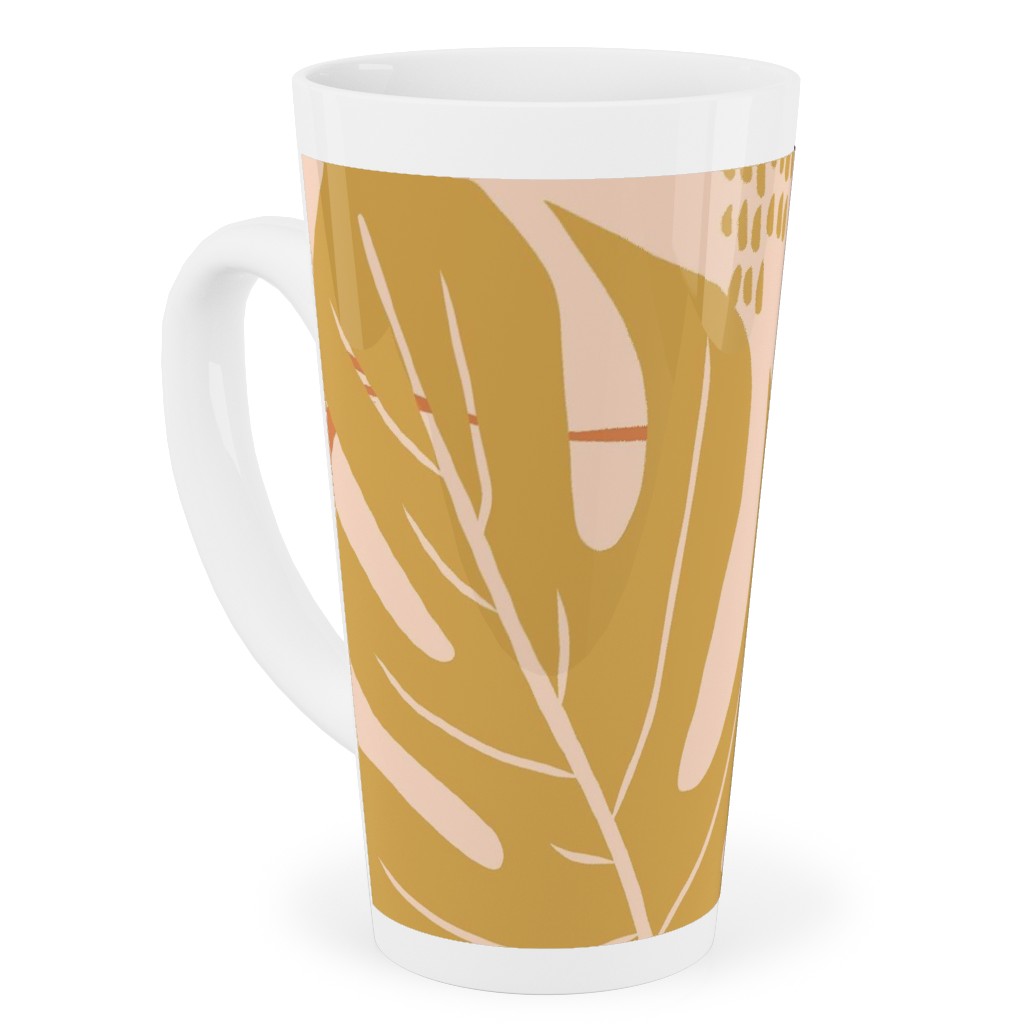 Paradiso - Tropical Palm Fronds - Golden Blush Tall Latte Mug, 17oz, Pink, Bright Pink