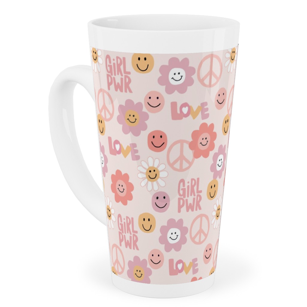 Happy Girl Power - Pink Tall Latte Mug, 17oz, Pink, Bright Pink