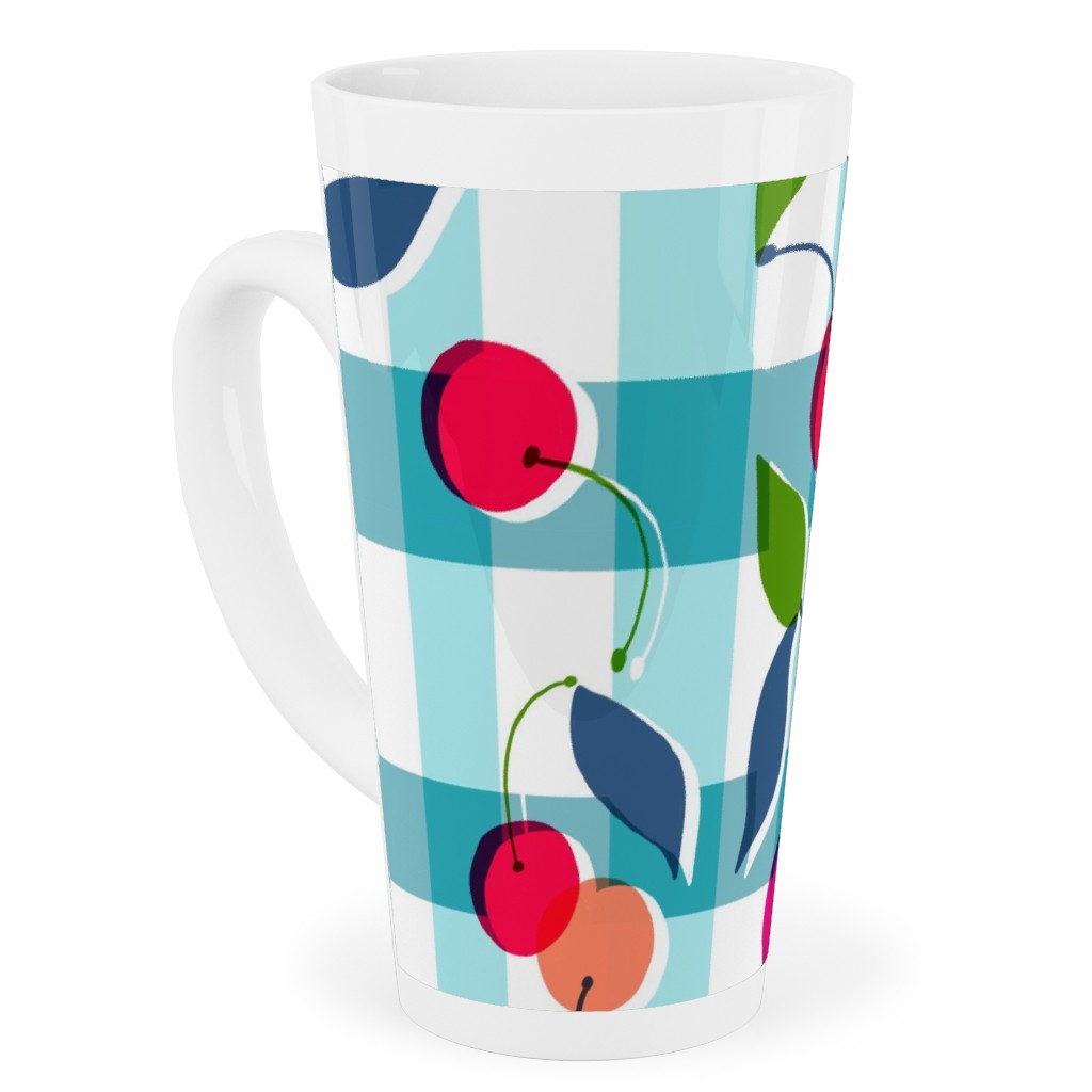 Cherry Gingham - Blue Tall Latte Mug, 17oz, Blue, True Blue