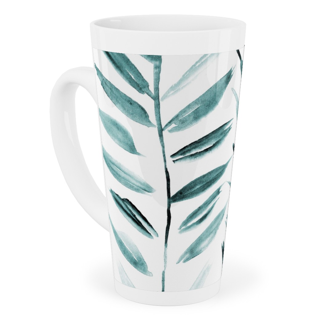 Leaves Herringbone - Watercolor Nature - Emerald Tall Latte Mug, 17oz, Green, Classic Green