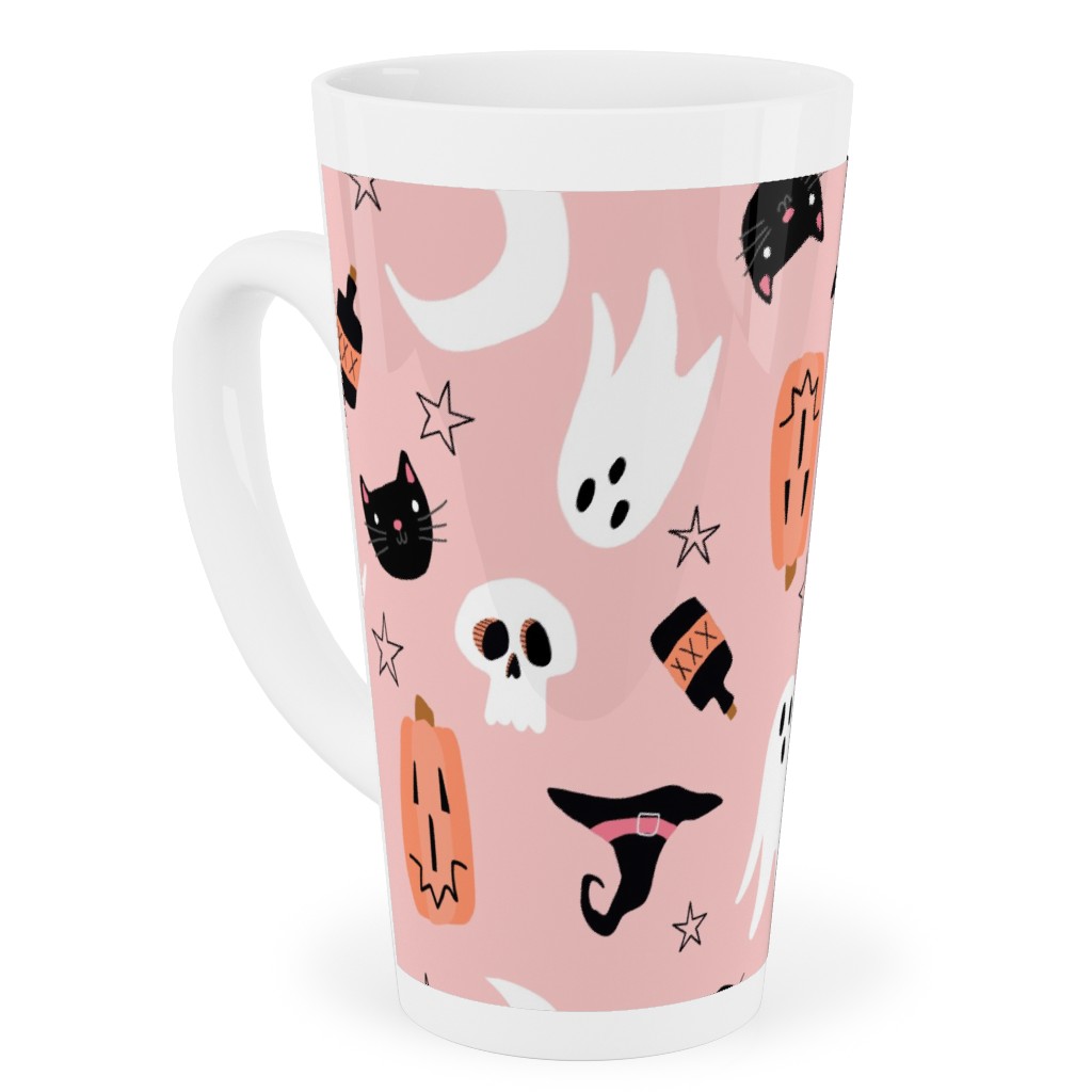 Sweet Halloween Pumpkin, Witch, Ghost, Cat Tall Latte Mug, 17oz, Pink