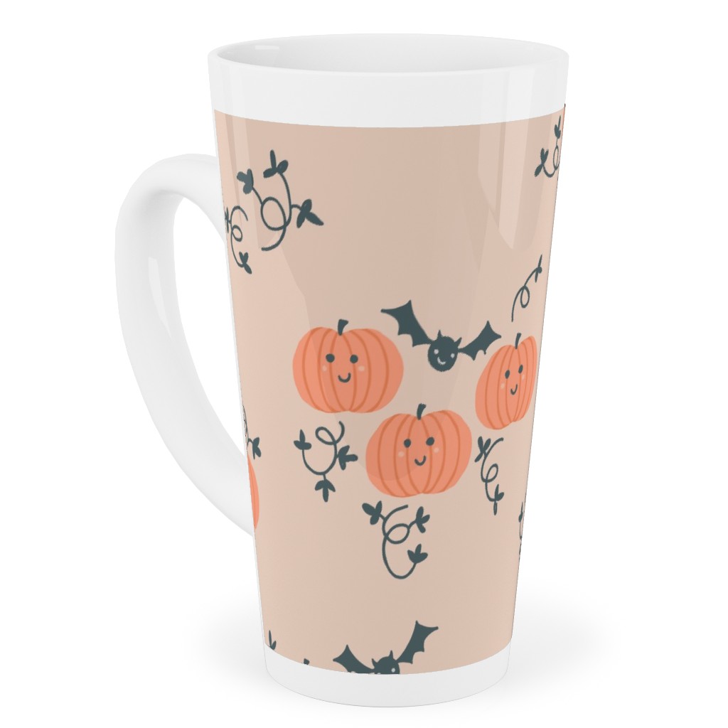 Cute Pumpkins and Bats - Orange and Black Tall Latte Mug, 17oz, Orange