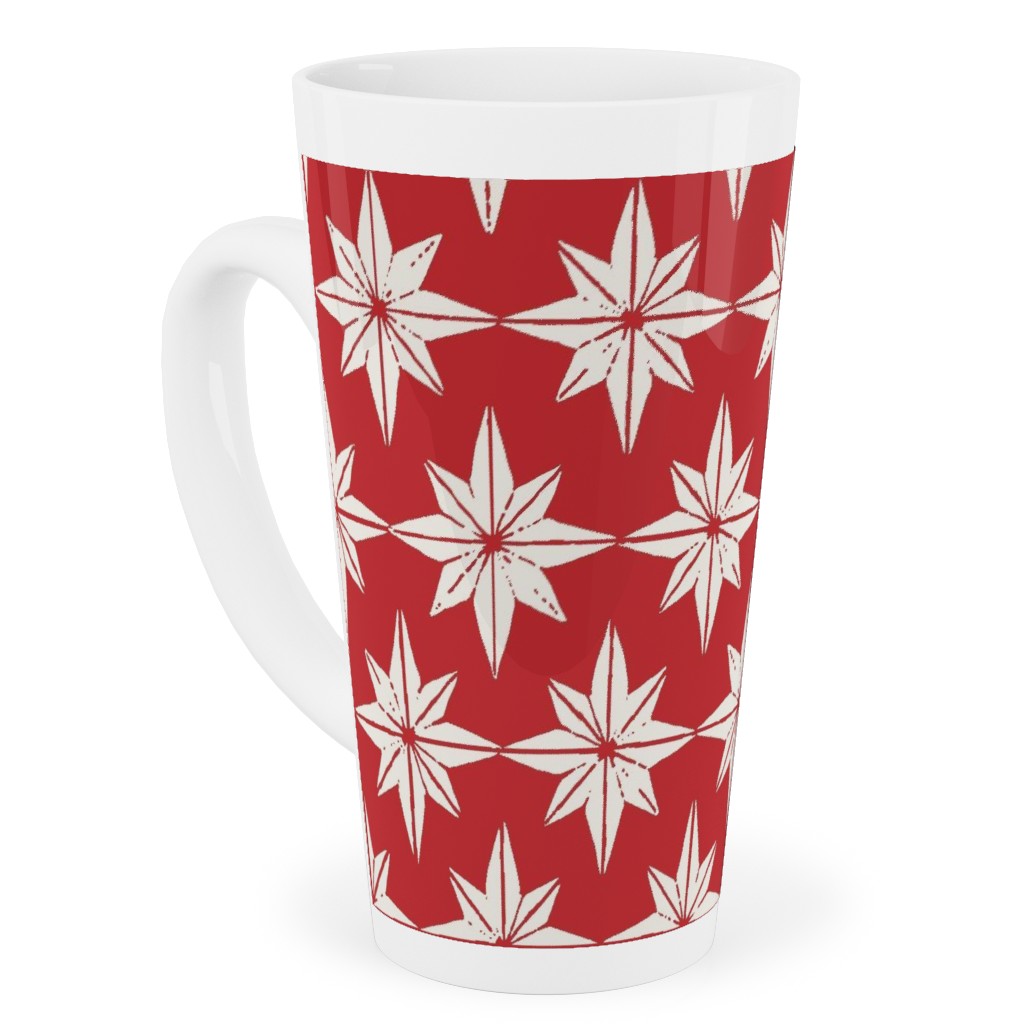 Christmas Star Tiles Tall Latte Mug, 17oz, Red