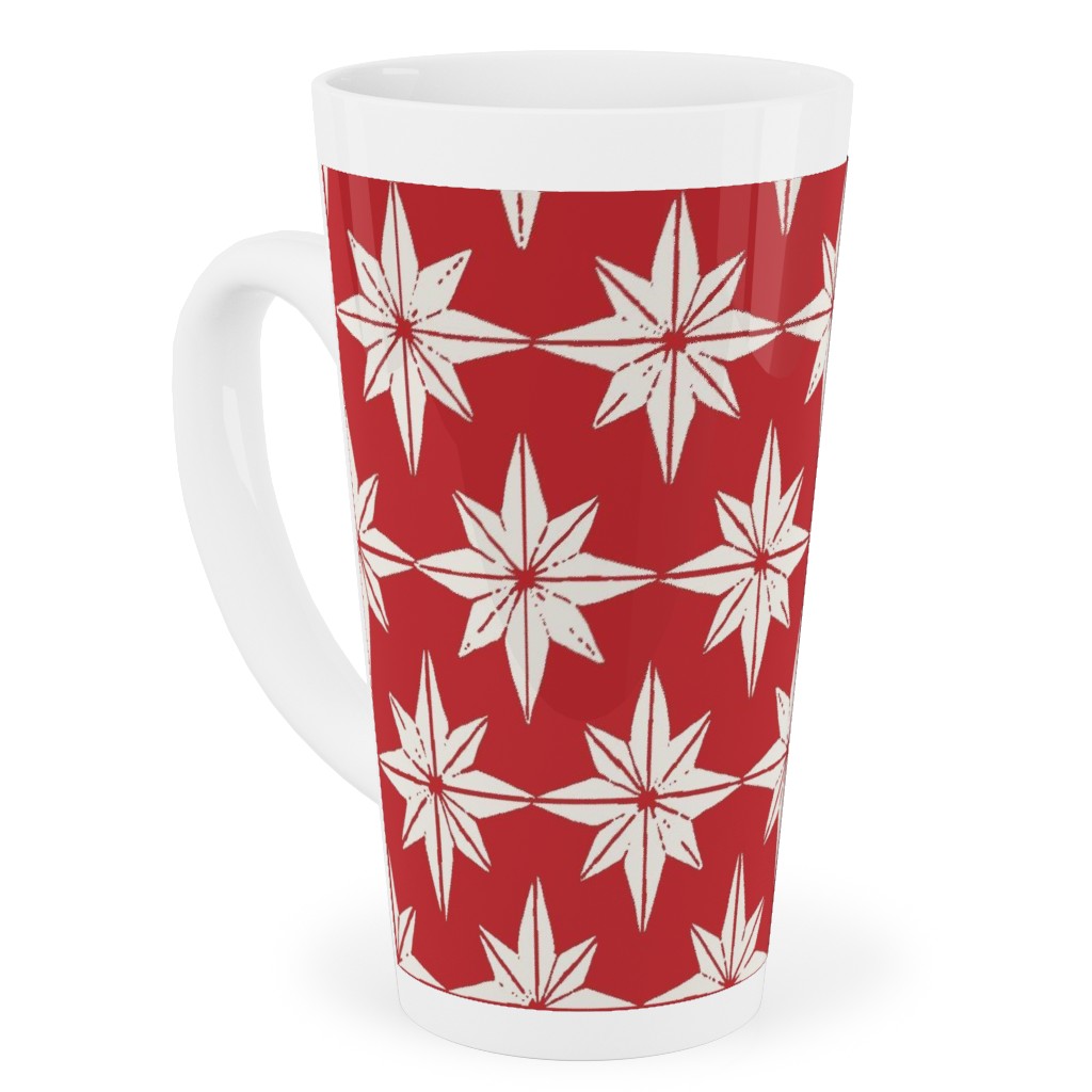Christmas Star Tiles Tall Latte Mug, 17oz, Red, Cherry