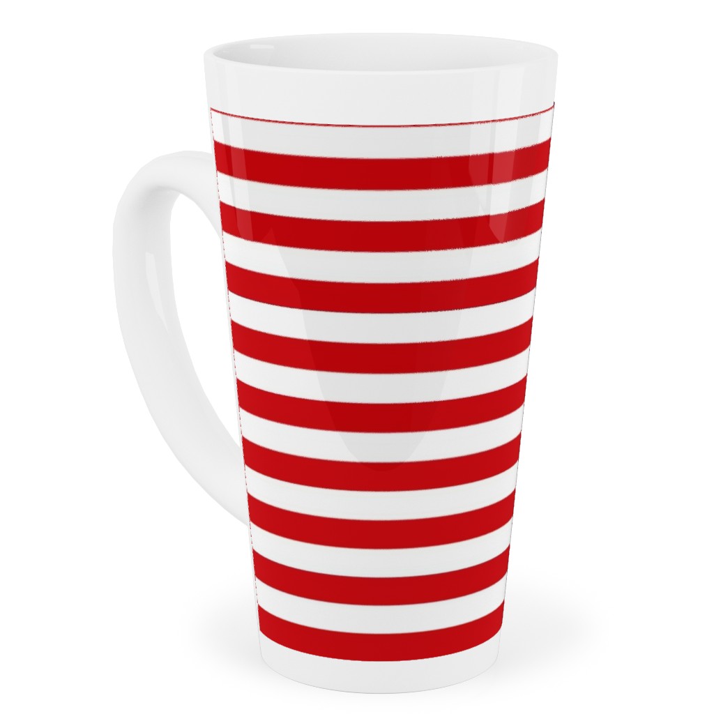 Horizontal Stripe Tall Latte Mug, 17oz, Red, Red