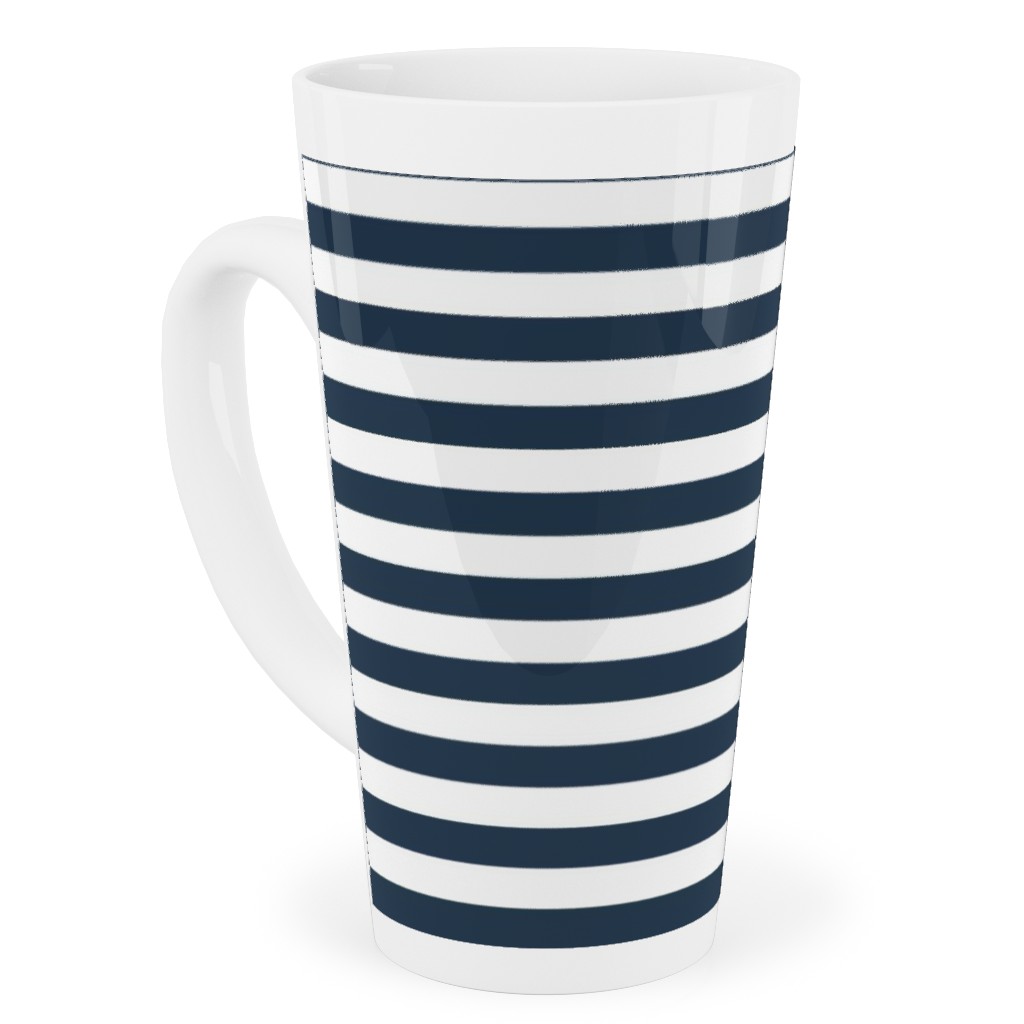 Horizontal Stripe Tall Latte Mug, 17oz, Blue, Navy