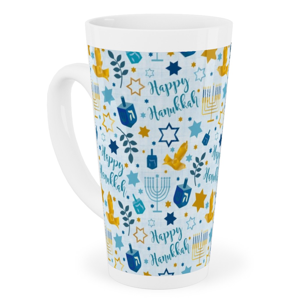 Happy Hanukkah - Blue Tall Latte Mug, 17oz, Blue