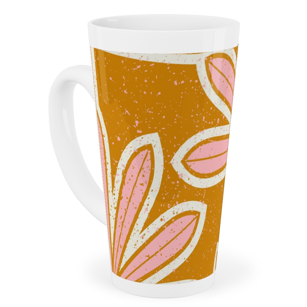 Mid Century Palm Leaf Tall Latte Mug, 17oz, Pink