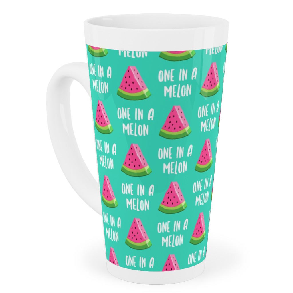 One in a Melon - Watermelon - Pink on Teal Tall Latte Mug, 17oz, Green