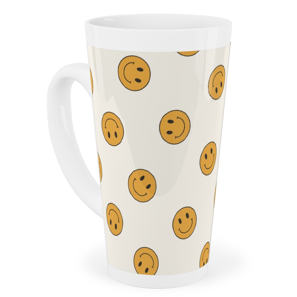 Retro Smiley Face - Cream and Yellow Tall Latte Mug, 17oz, Yellow