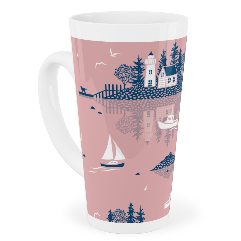 Maine Islands - Muted Pink Tall Latte Mug, 17oz, Pink, Bright Pink