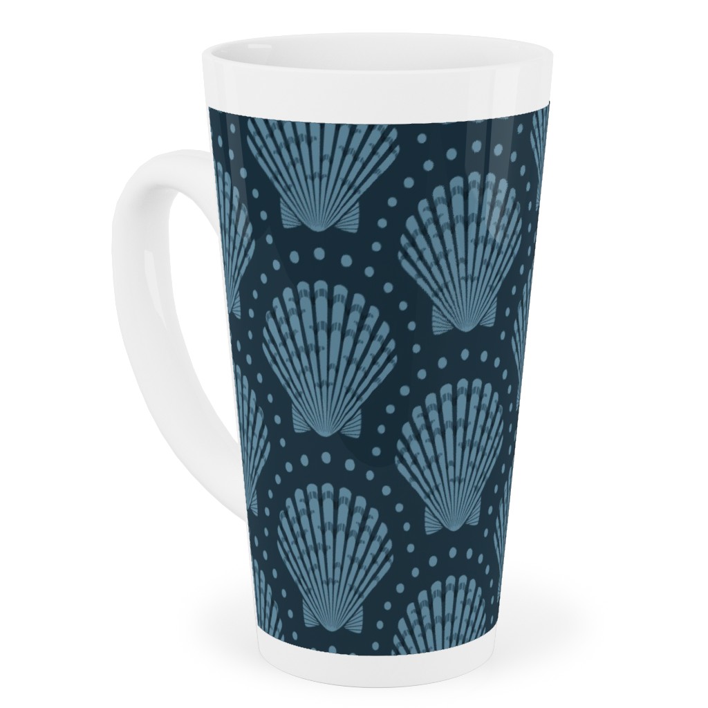 Pretty Scallop Shells - Navy Blue Tall Latte Mug, 17oz, Blue