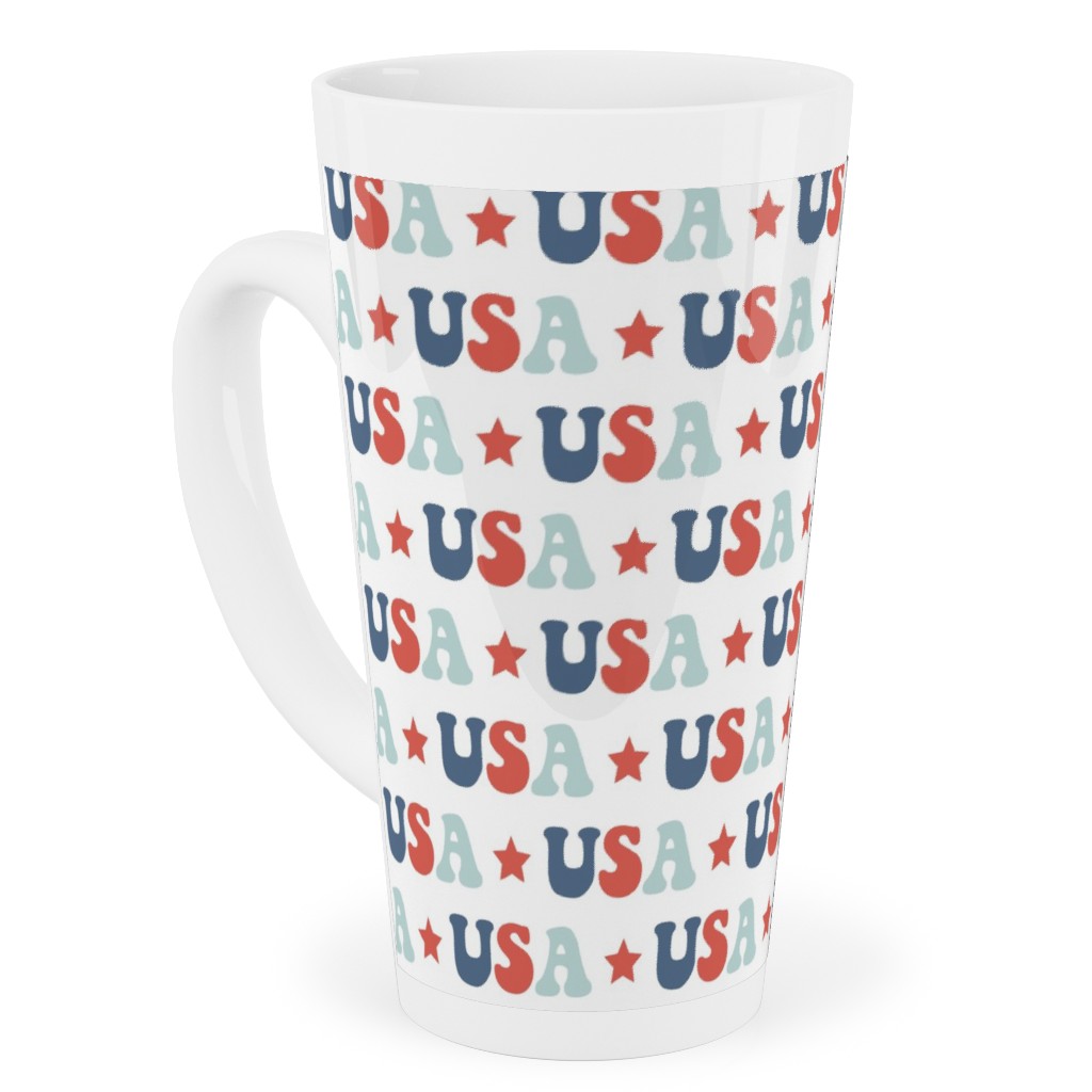Usa - Groovy Vintage - Red White Blue Tall Latte Mug, 17oz, Multicolor