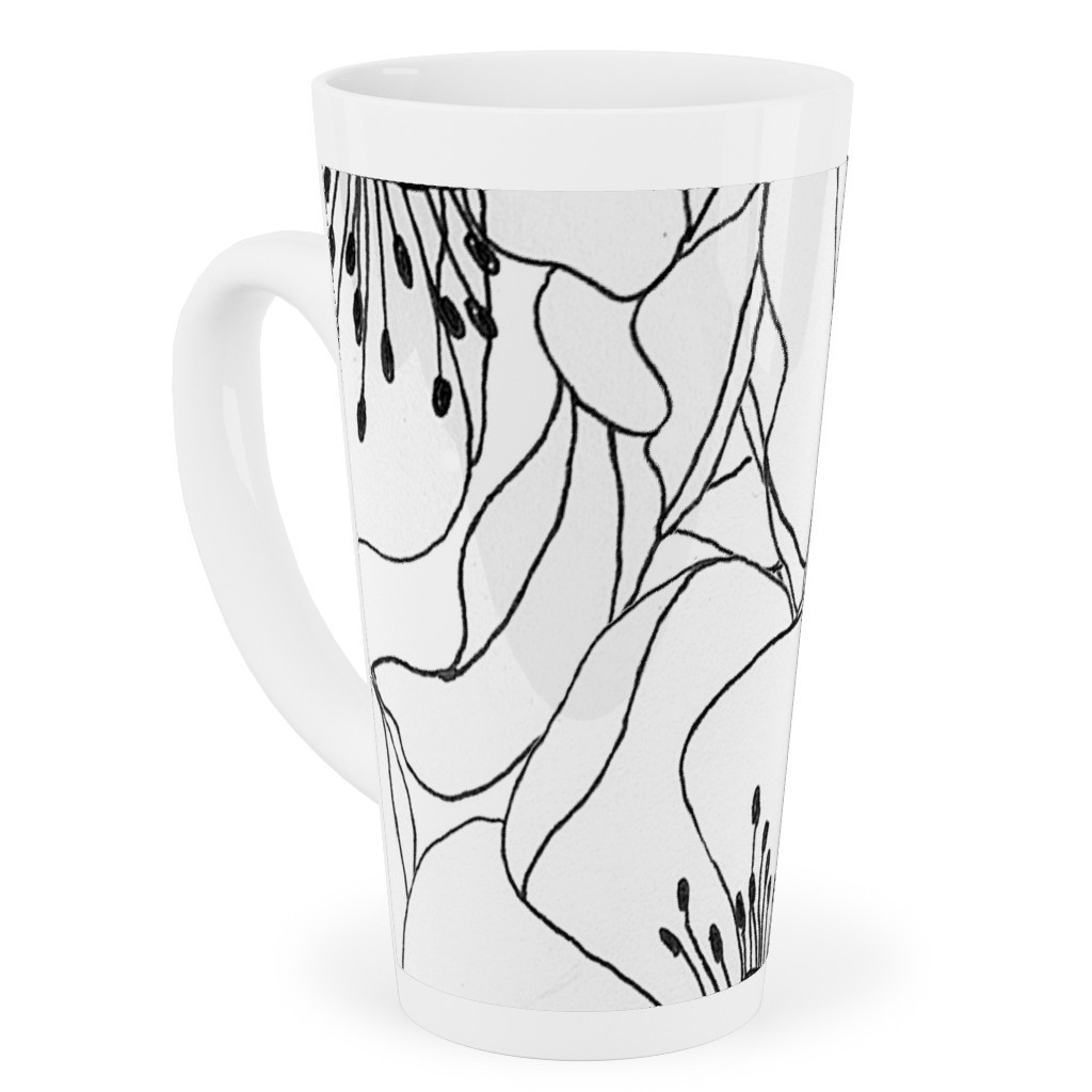 White Anemones - Neutral Tall Latte Mug, 17oz, White, White