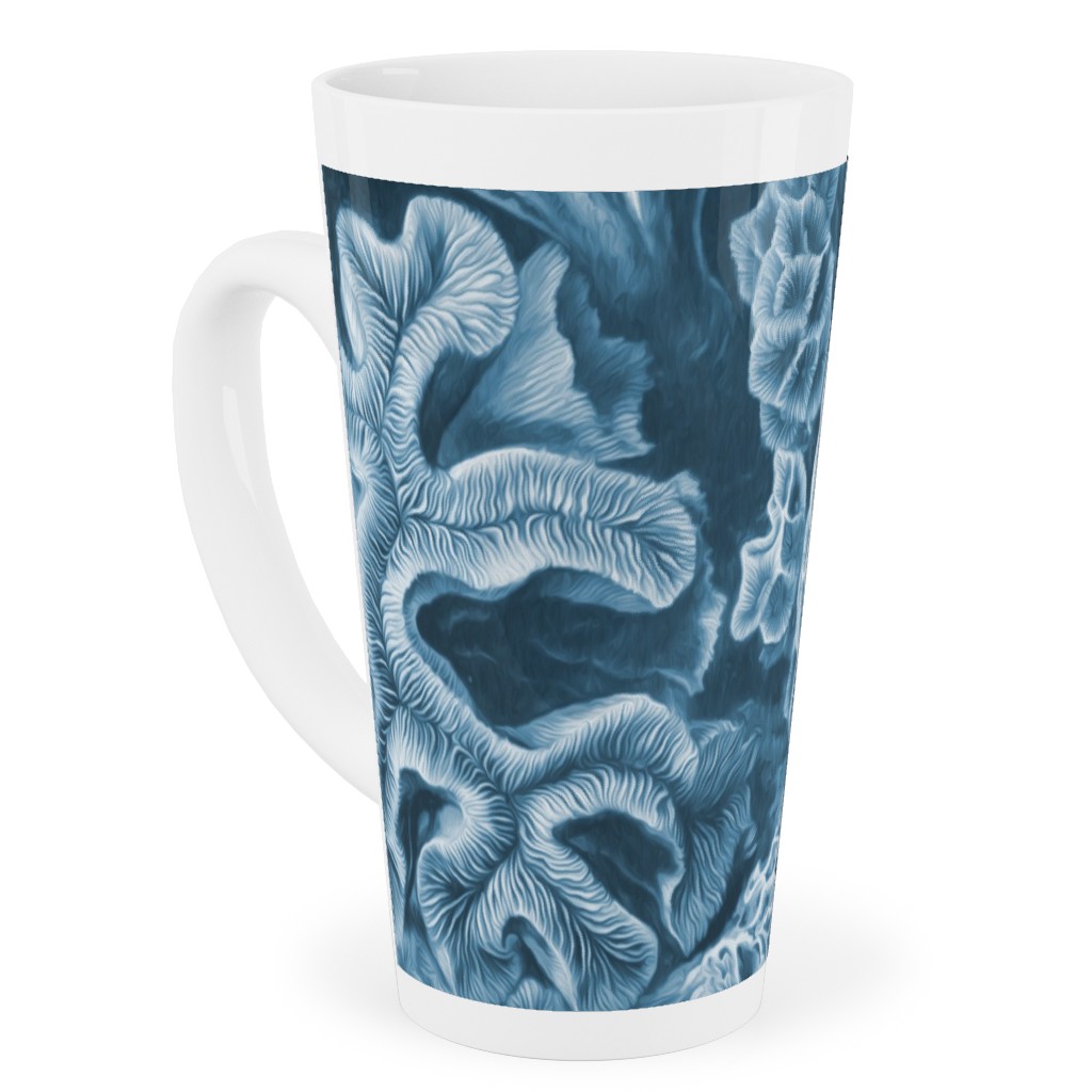 Coral All Over in Sea Blue Tall Latte Mug, 17oz, Blue, True Blue