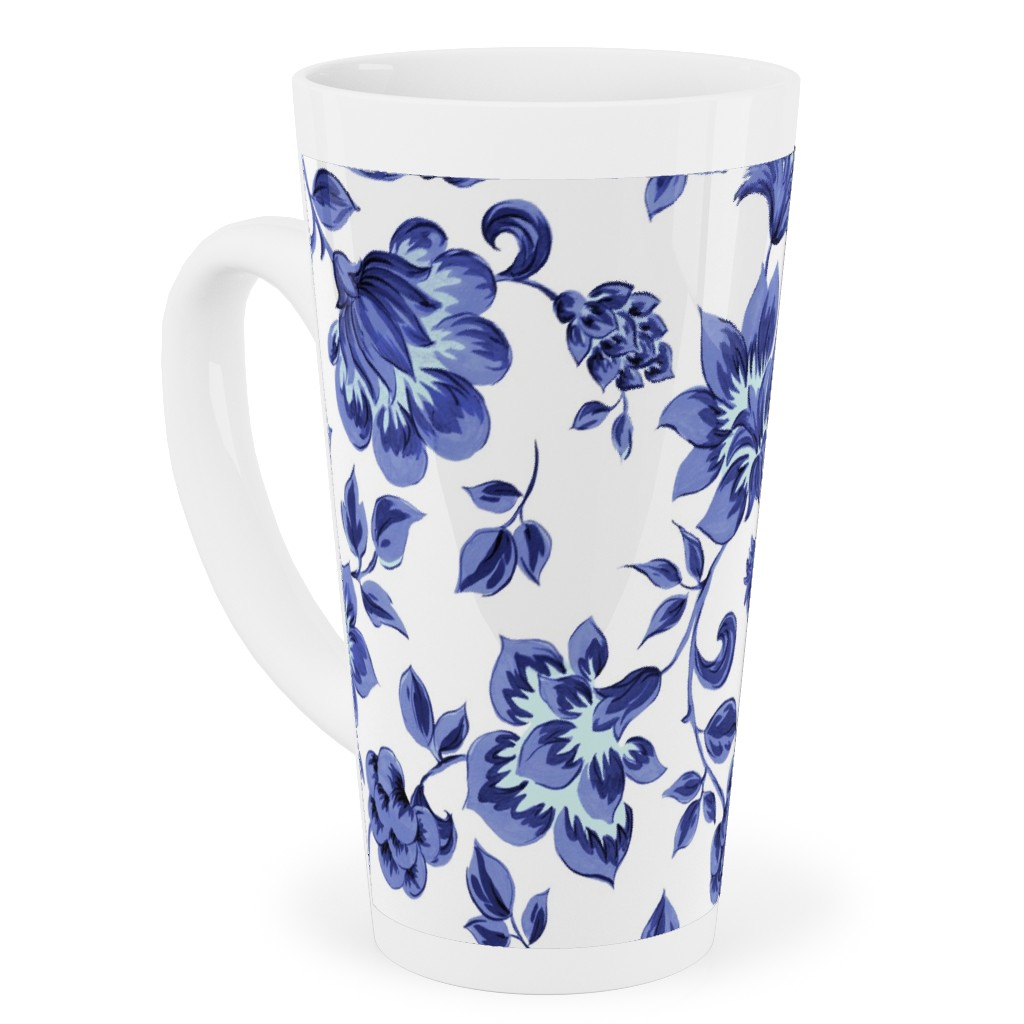 Fleurs De Provence - Blue and White Tall Latte Mug, 17oz, Blue