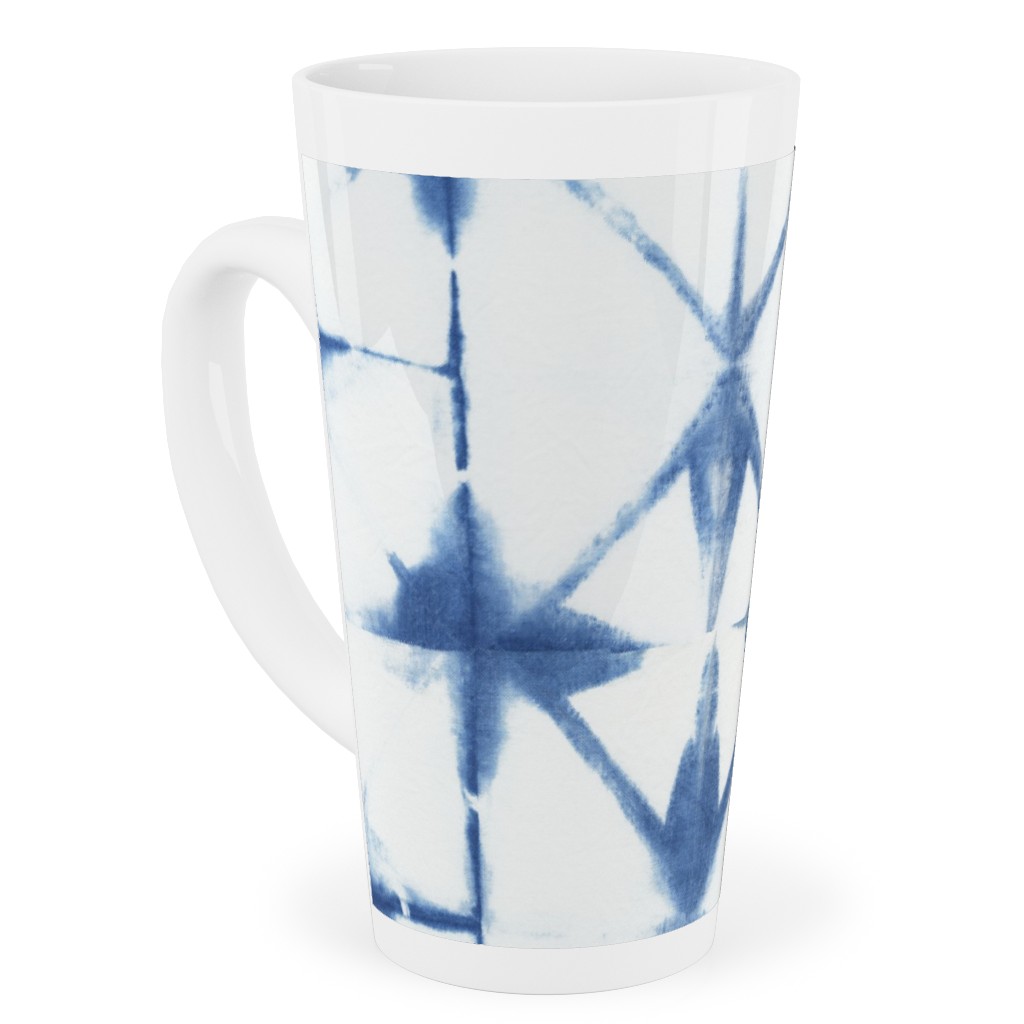 Shibori Diamond - Blue on White Tall Latte Mug, 17oz, Blue