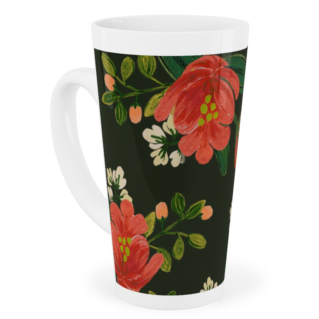 Holiday Floral Tall Latte Mug, 17oz, Green