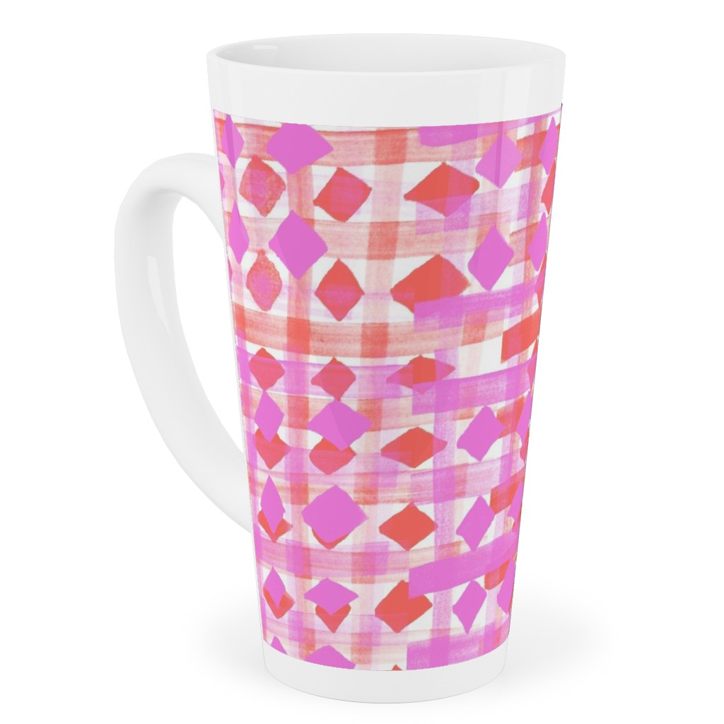 Brush Stripes Geometric - Pink Tall Latte Mug, 17oz, Pink, Bright Pink