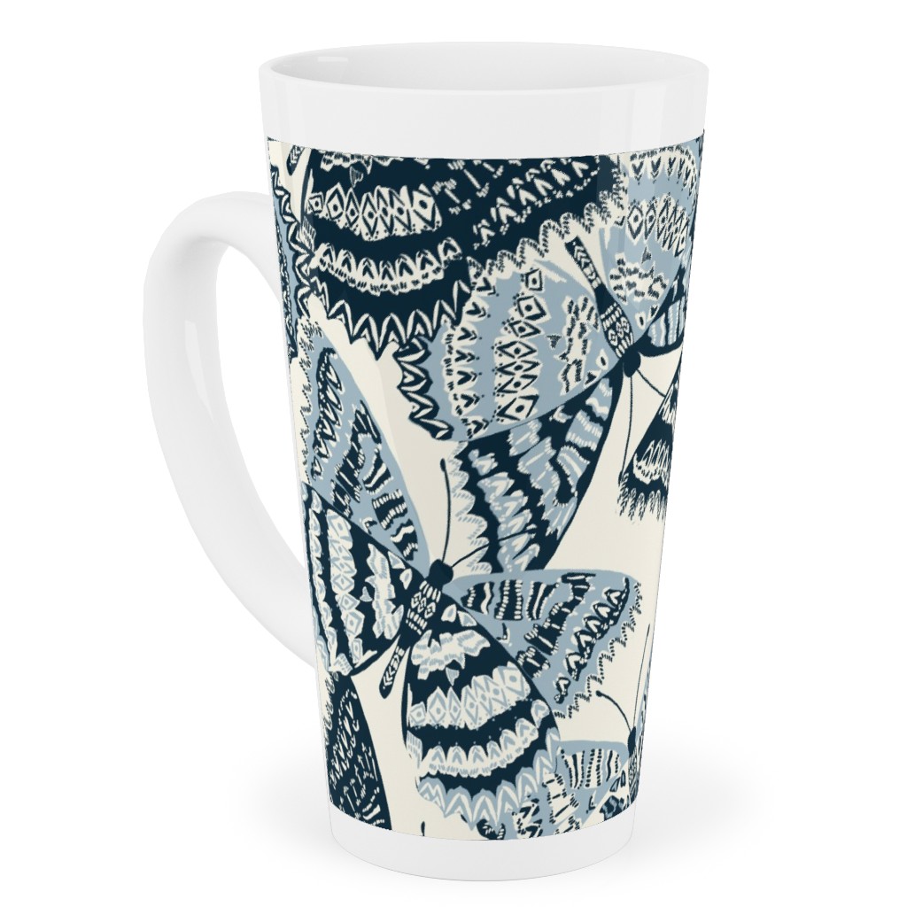 Butterfly - Hand Drawn - Blue Tall Latte Mug, 17oz, Blue