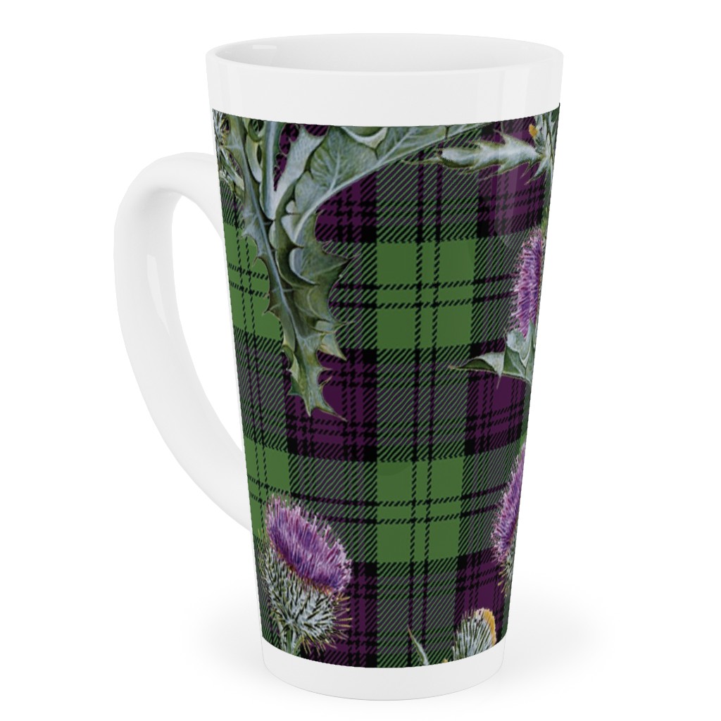 Feochadan Tartan - Green and Purple Tall Latte Mug, 17oz, Green, Classic Green