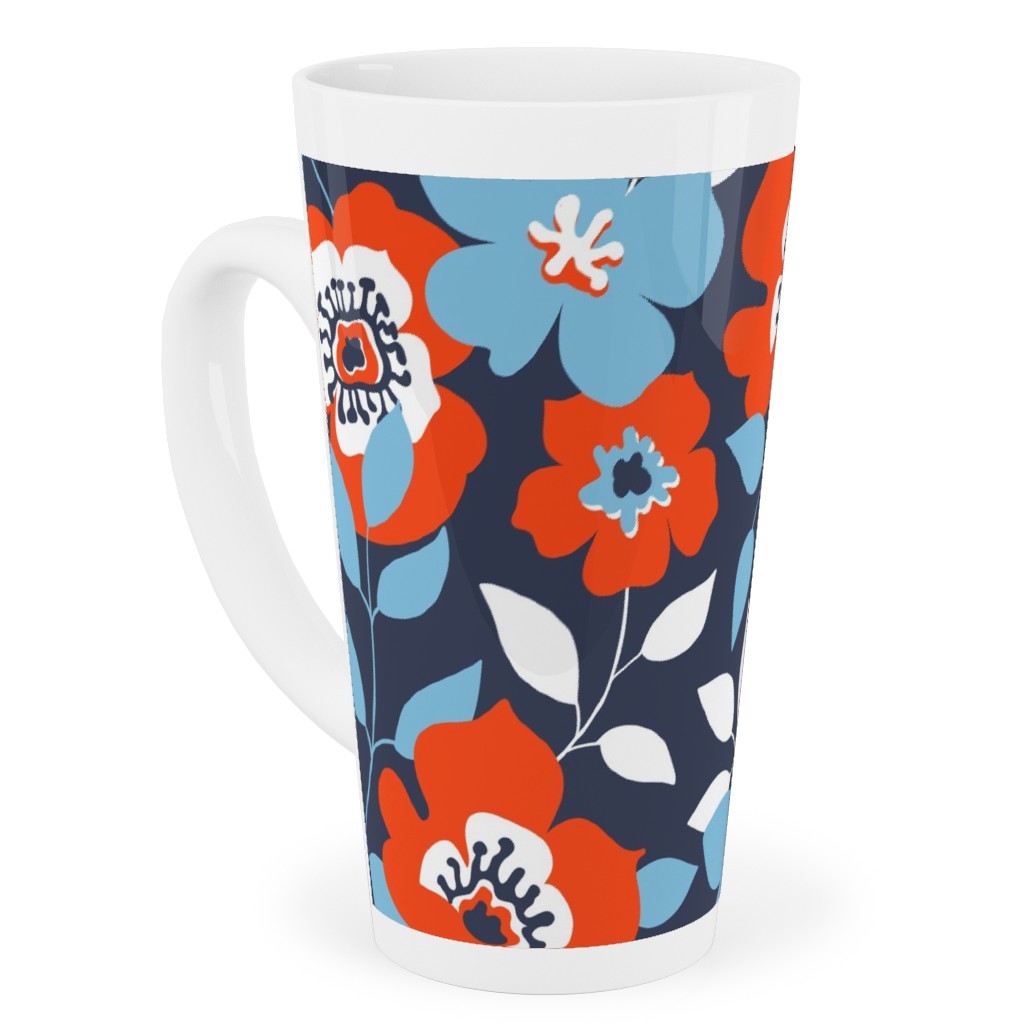 Wild Roses - Multi Tall Latte Mug, 17oz, Blue