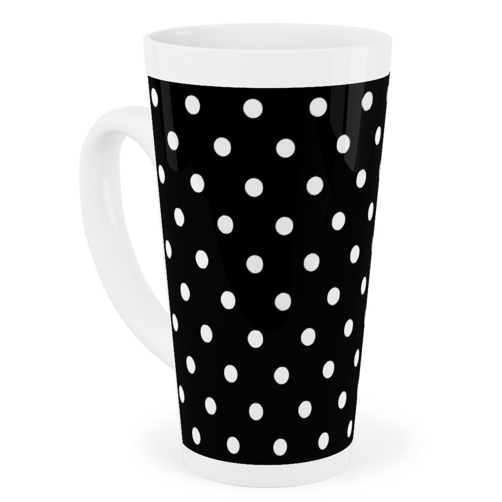Dotty - White on Black Tall Latte Mug, 17oz, Black