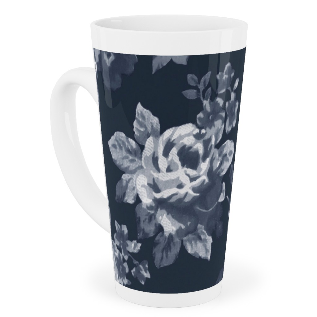 Navy Floral Tall Latte Mug, 17oz, Blue