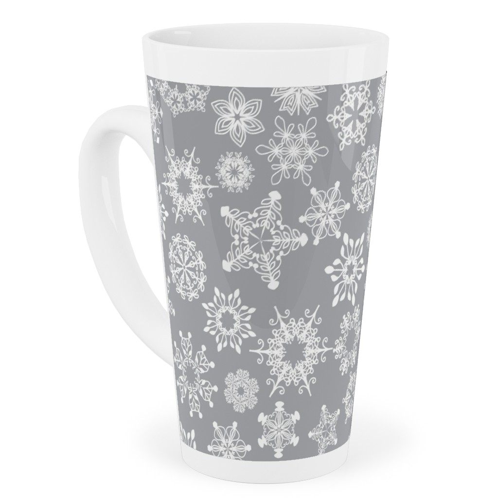 Snowflake Silver Tall Latte Mug, 17oz, Gray