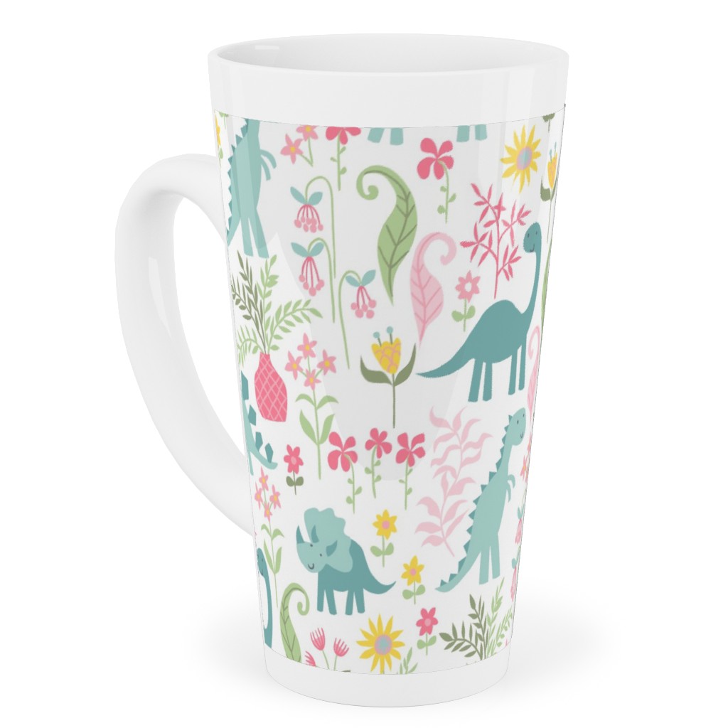 Dino Garden Tall Latte Mug, 17oz, Multicolor, White