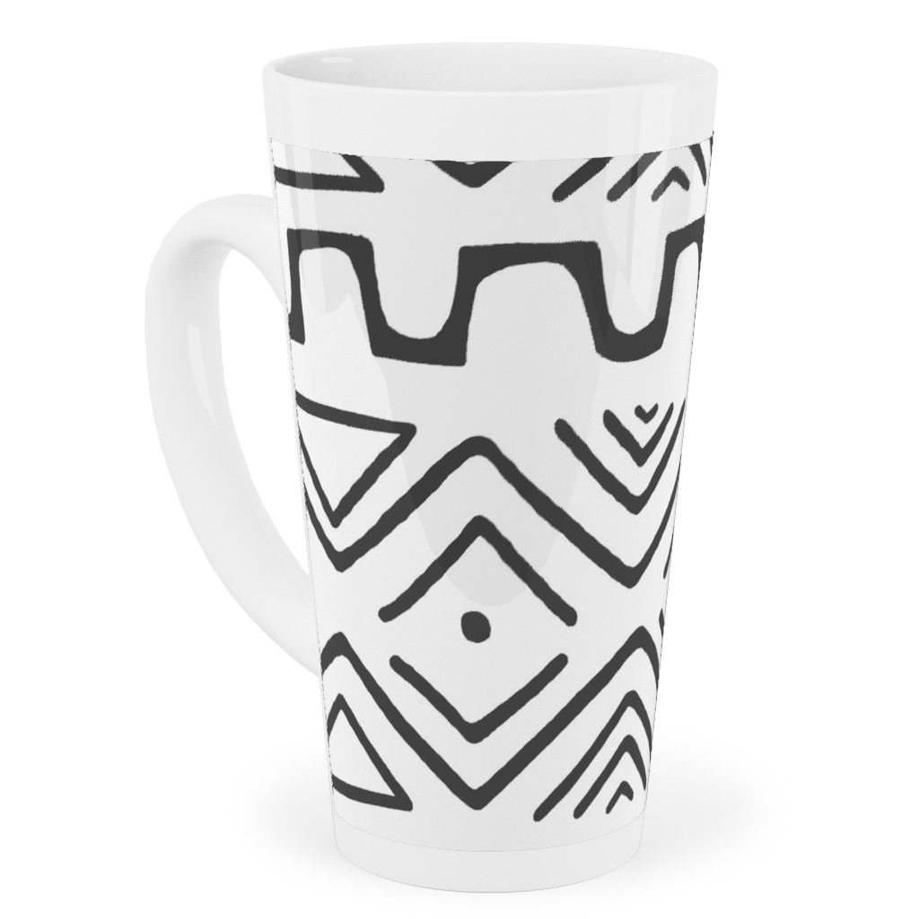 Mud Cloth - White Tall Latte Mug, 17oz, White, White