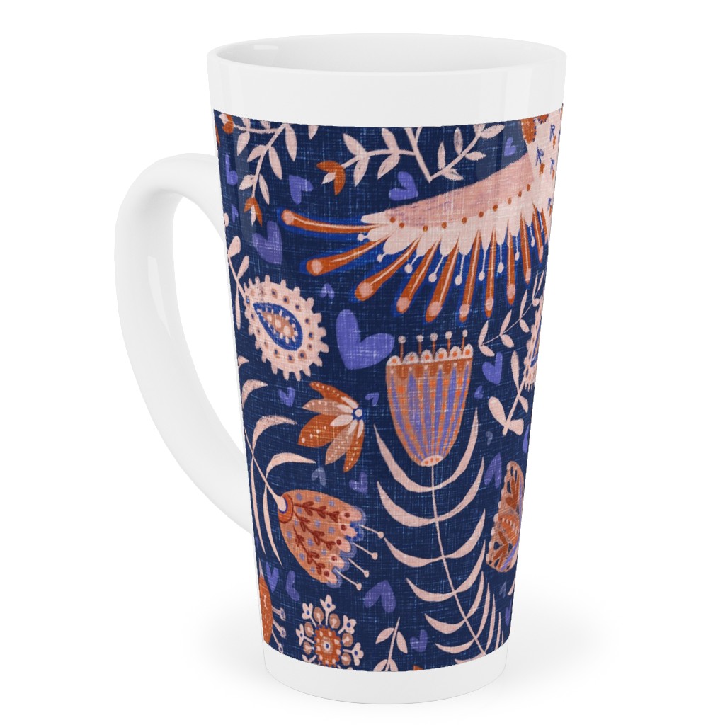 Swedish Folk Art Birds - Blue Tall Latte Mug, 17oz, Blue
