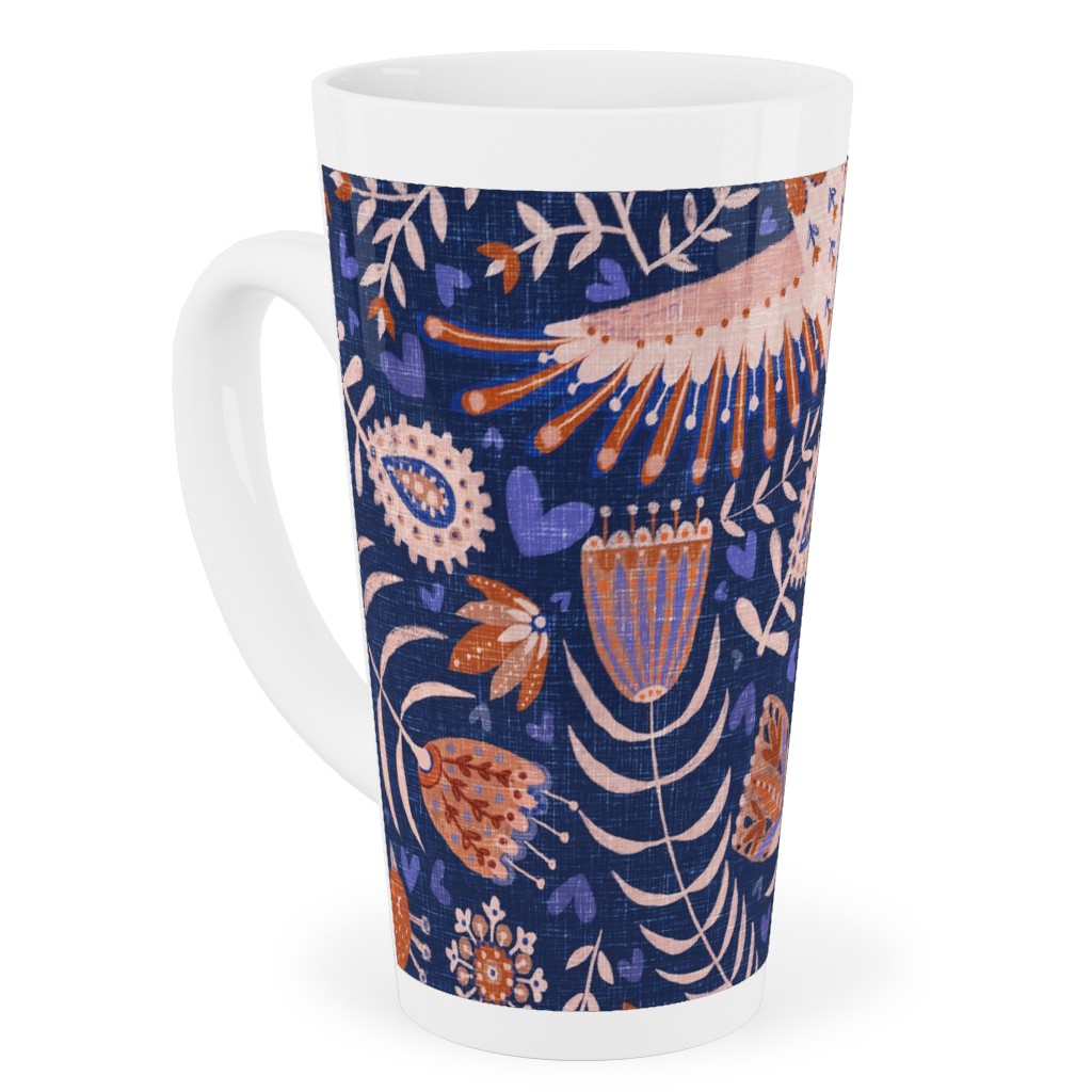Swedish Folk Art Birds - Blue Tall Latte Mug, 17oz, Blue, True Blue