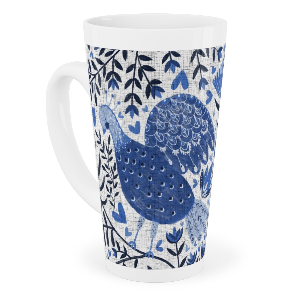 Scandinavian Birds - Indigo Blue Tall Latte Mug, 17oz, Blue