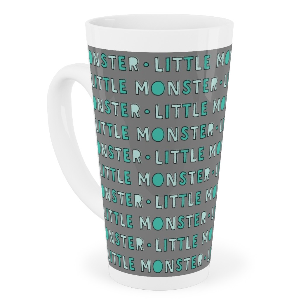 (Small Scale) Little Monster || Green on Grey Tall Latte Mug, 17oz, Green