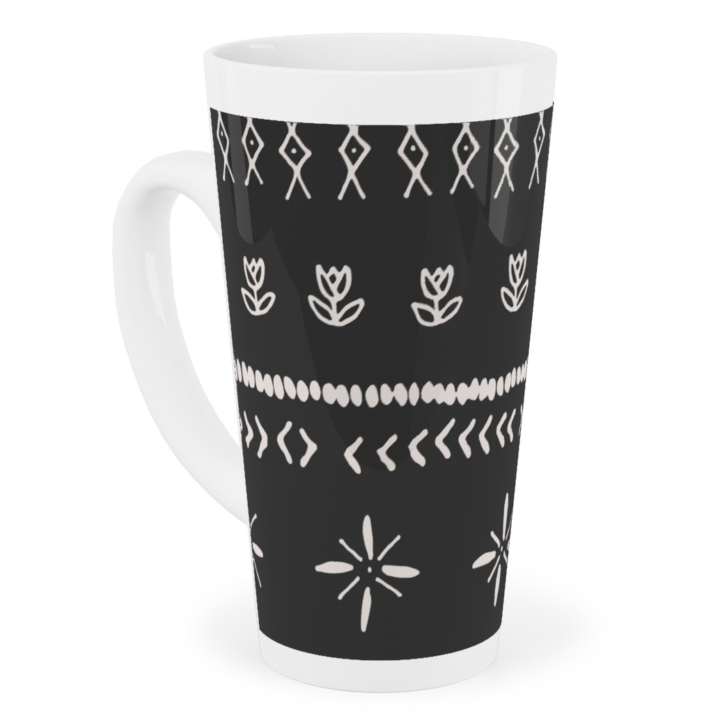 Boho Print Tall Latte Mug, 17oz, Black, Silhouette