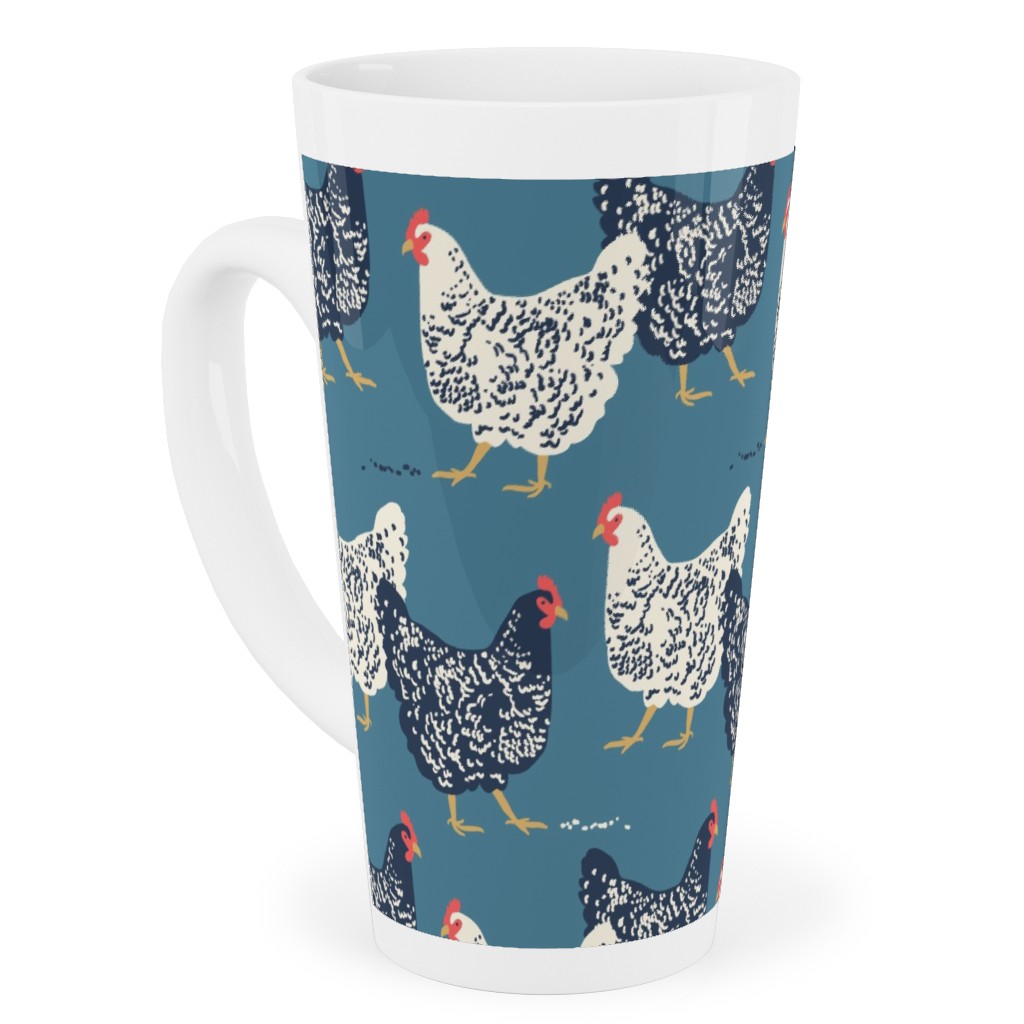 Farmhouse Chickens - Blue Tall Latte Mug, 17oz, Blue
