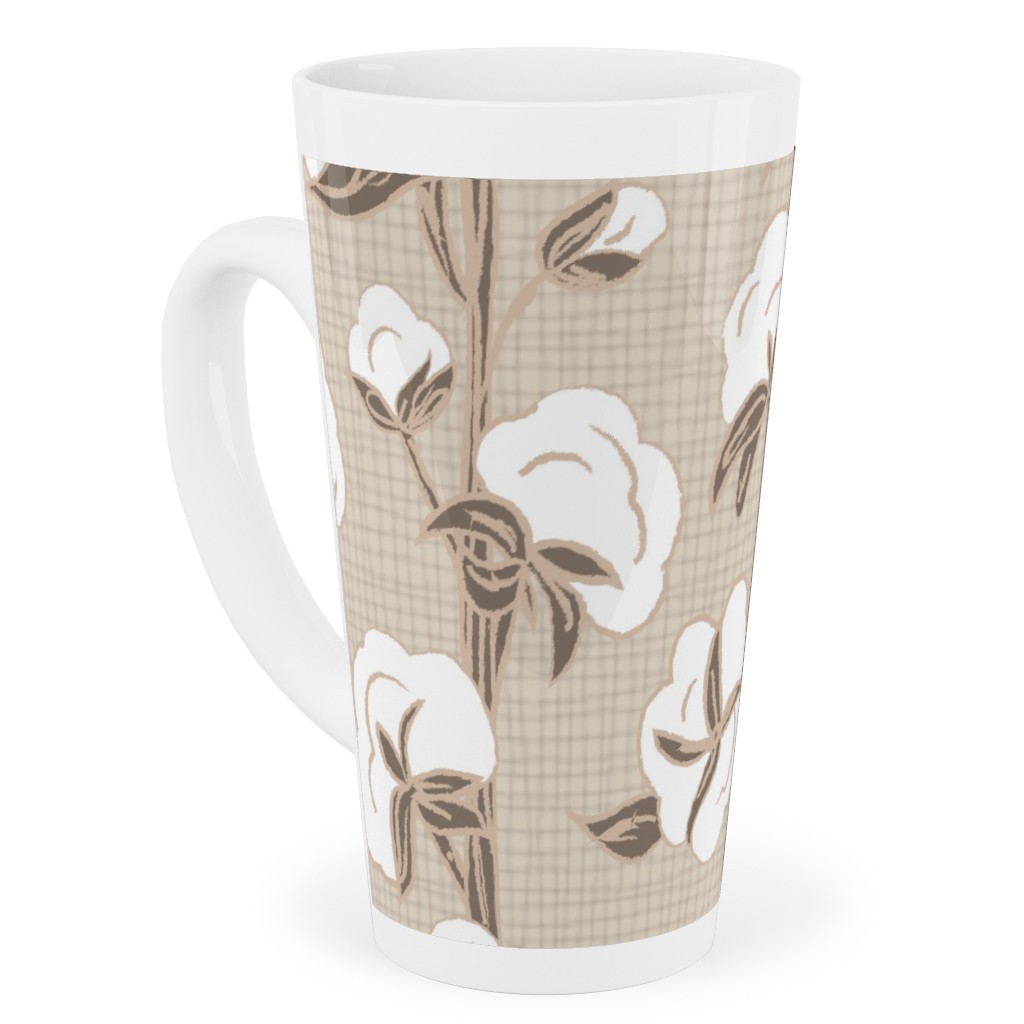 Cotton Stalk Stripe - Brown Tall Latte Mug, 17oz, Beige, Pearl
