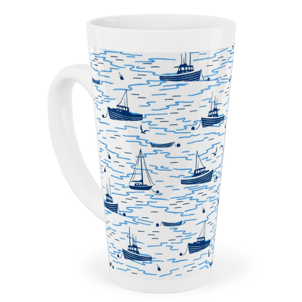 Harbor Boats - White Tall Latte Mug, 17oz, Blue, True Blue