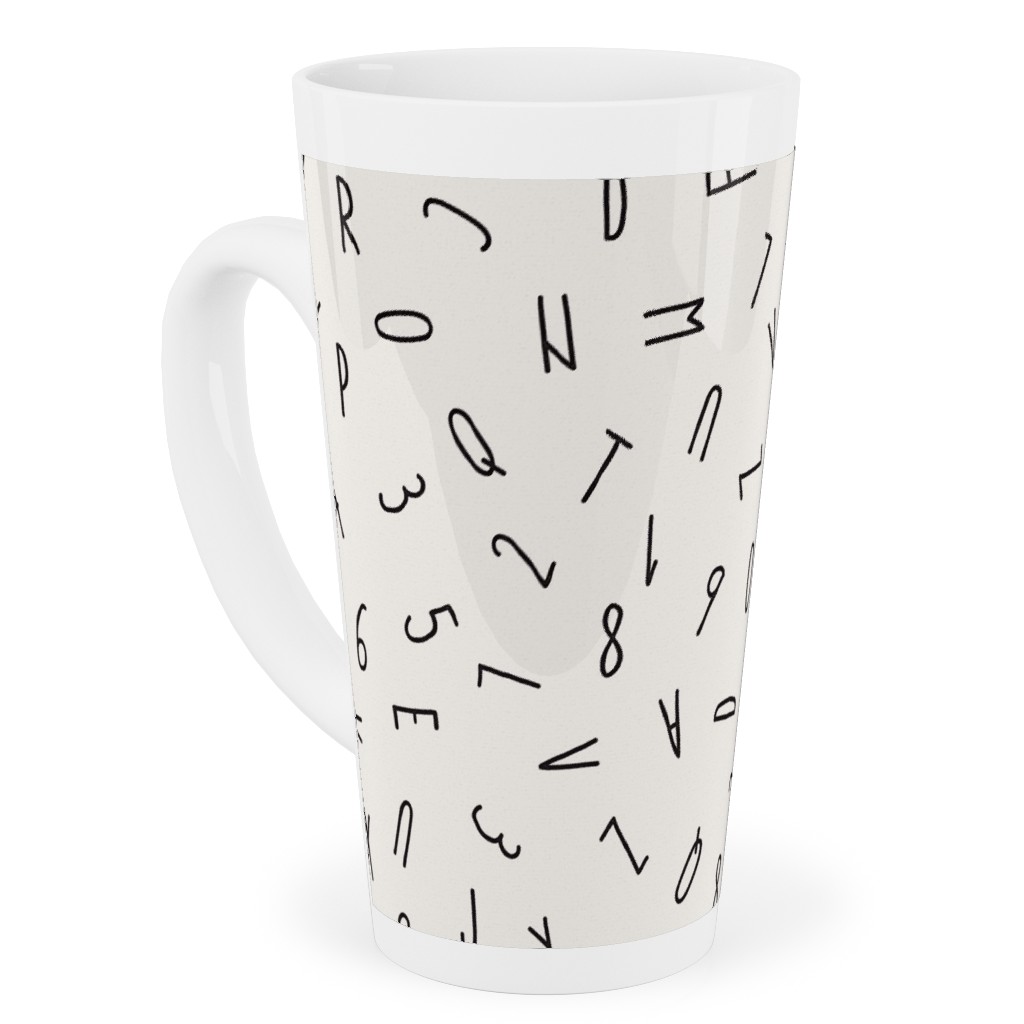 Little Alphabet - Ivory and Black Tall Latte Mug, 17oz, Beige, Pearl