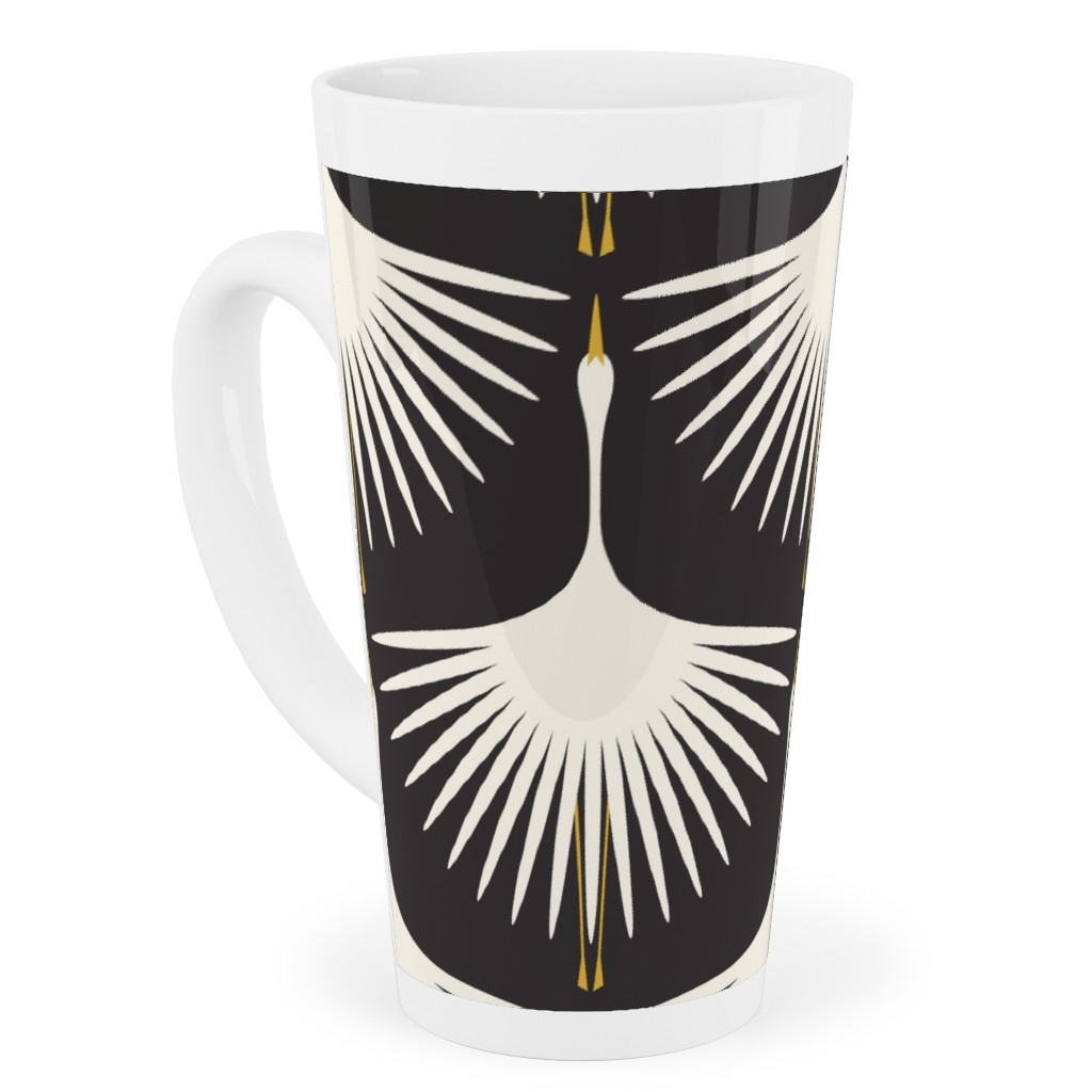 Art Deco Swans Tall Latte Mug, 17oz, Black, Silhouette